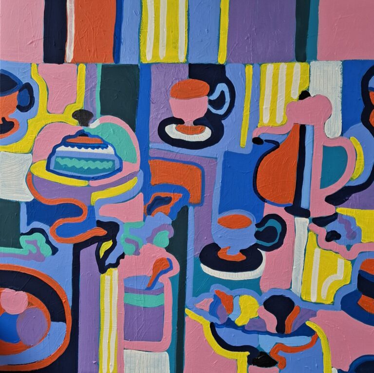 Tea time , acrylique sur toile 80X80, 1400 €