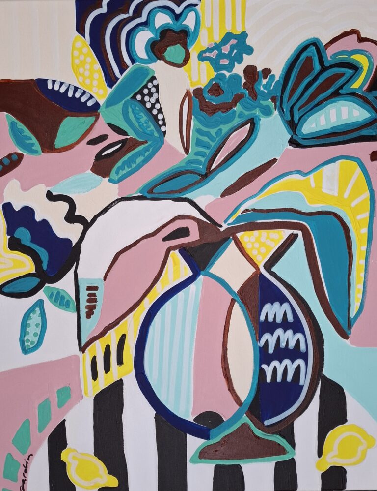 Bouquet aux deux citrons, acrylique sur toile,  73X60, 900 €